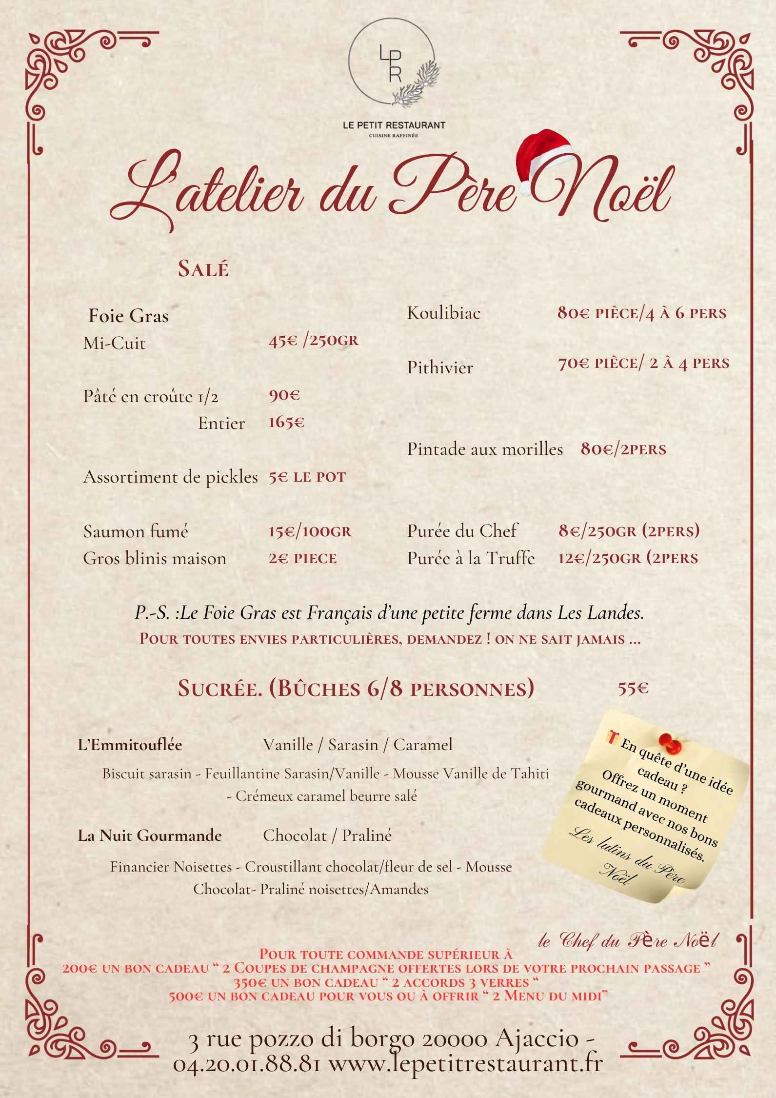 Traiteur Noël Ajaccio Carte de Noël ajaccio - traiteur - restaurant gastronomique ajaccio noel